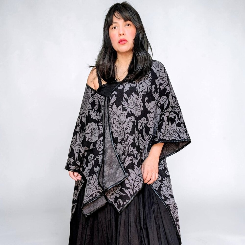 Soft Surroundings Rian Floral Jacquard Ruana Wrap Poncho Wrap Boho Minimalist OS